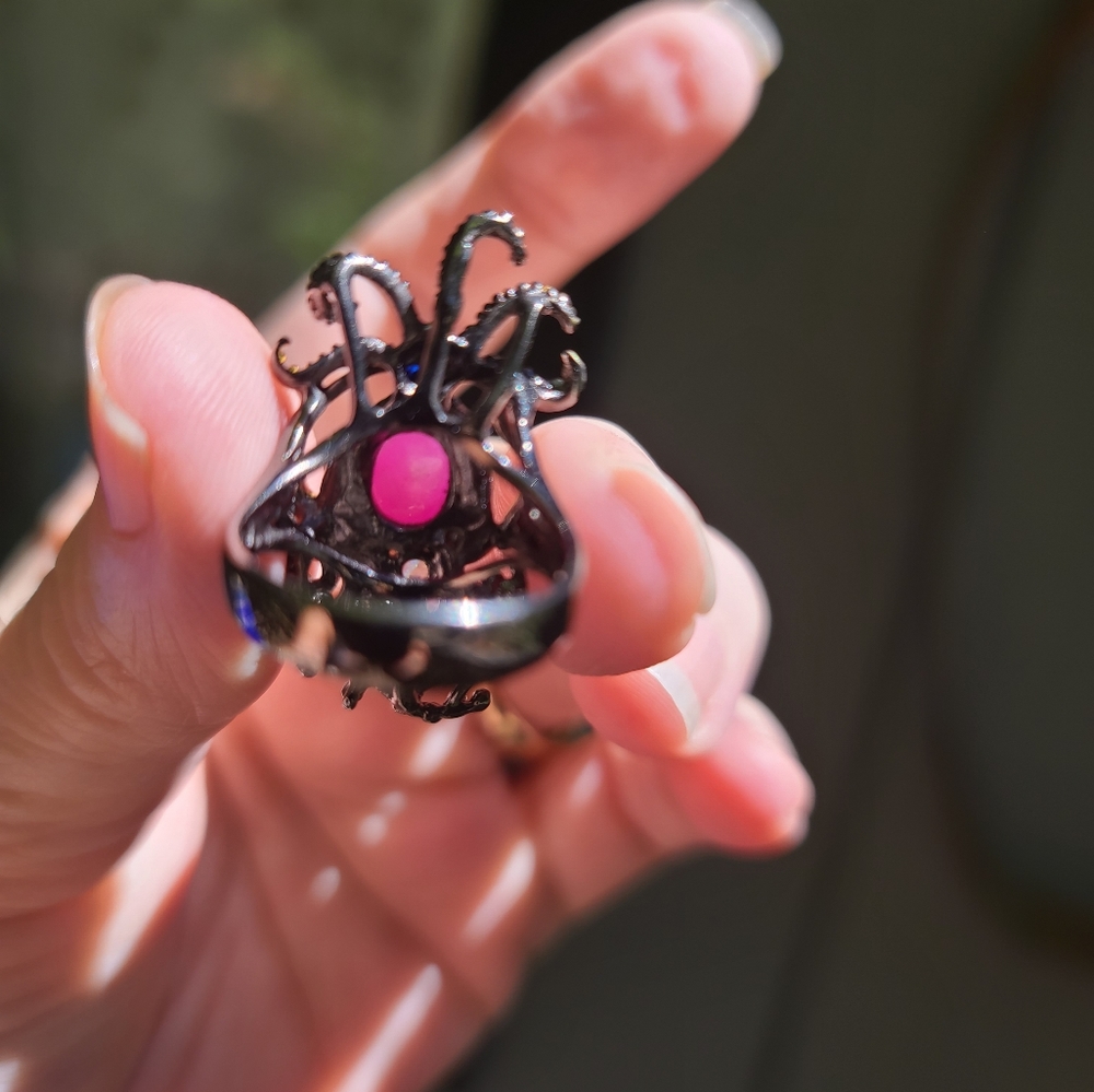 Star Ruby Opal & Garnet sterling rhodium & gold ring sz7 - Picture 5 of 8